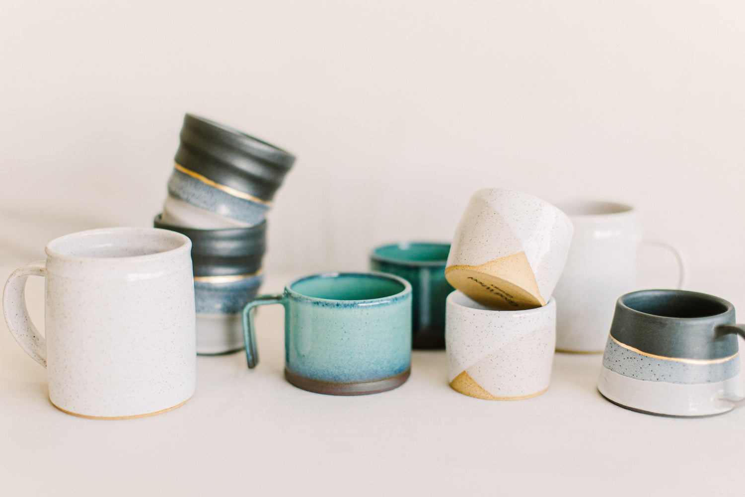 A collection of marbled vases. 